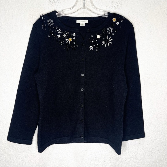Garnet Hill Wool & Angora Embellished Beaded Cardigan Sweater Twee - Picture 1 of 9